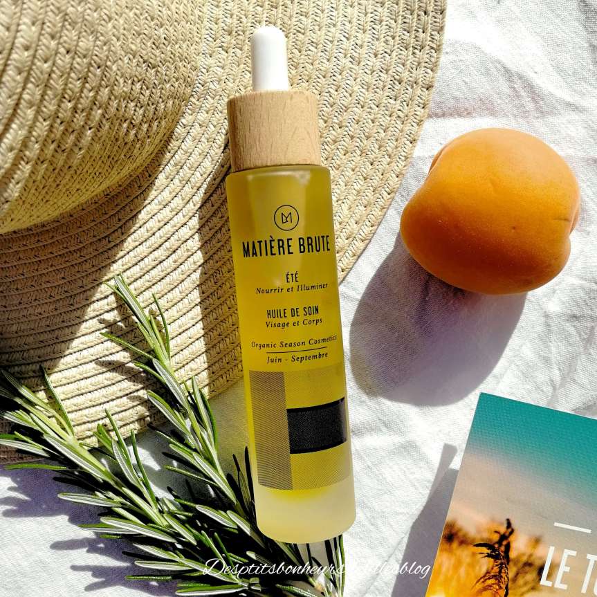 Huile de soin bio été visage corps matiere brute