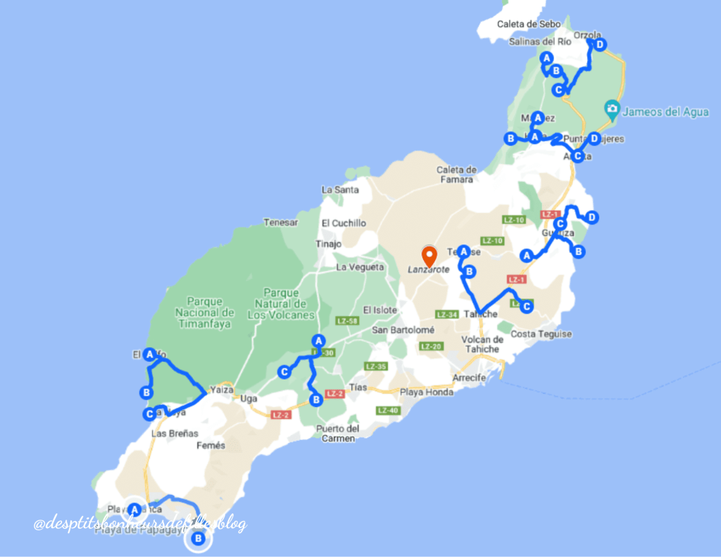 carte itineraire visite lanzarote